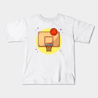 Basket Ball And Ring Cartoon Vector Icon Illustration (2) Kids T-Shirt